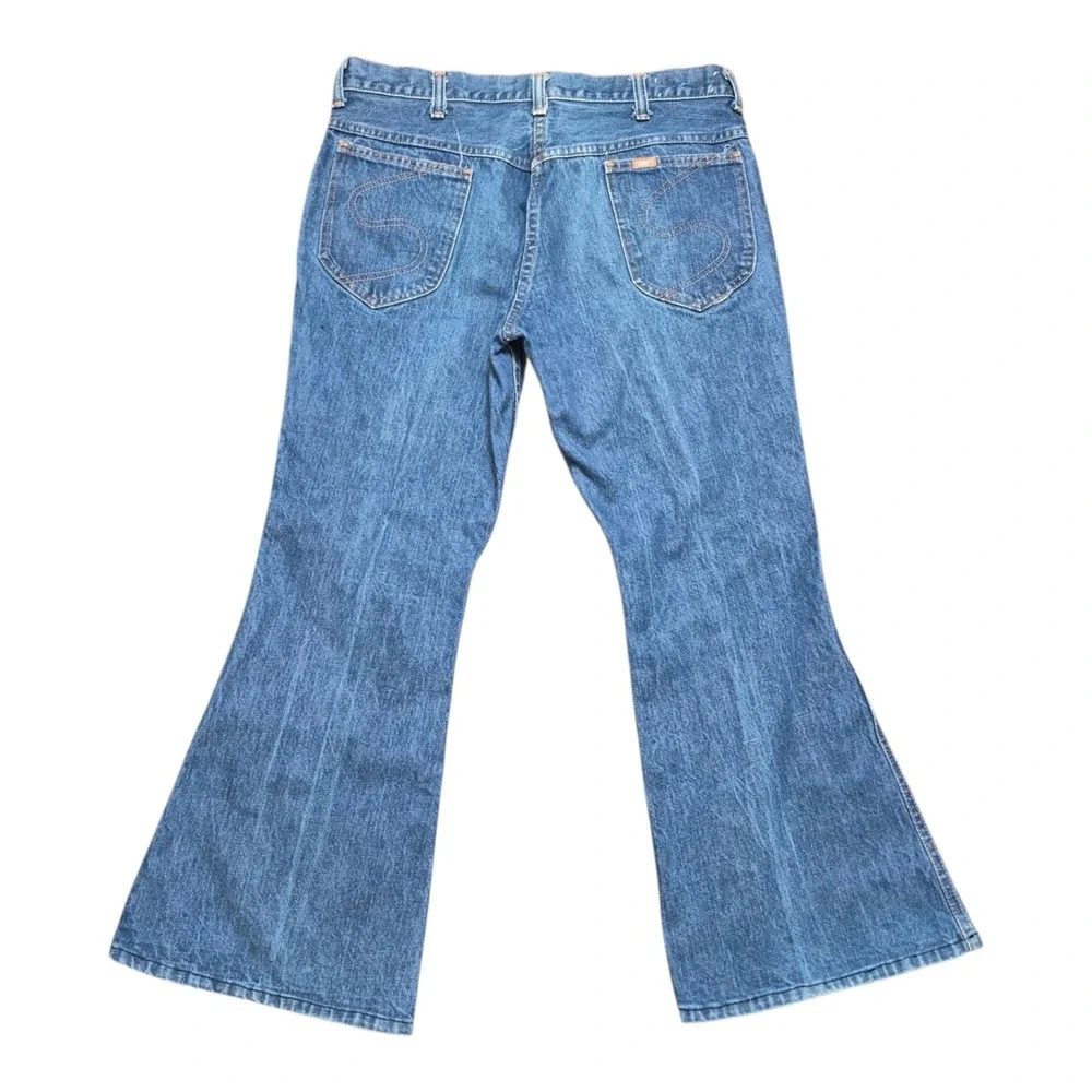 VTG 70s Stunts Men's 34 Flare Bell Bottom Jeans Label 338 Talon Zipper USA